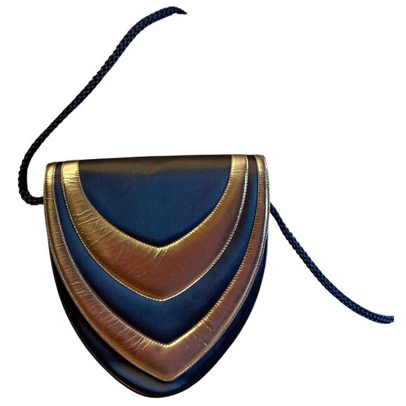 Givenchy Black Metallic Satin Leather Clutch Crossbody Bag Holiday Authentic - Picture 1 of 14